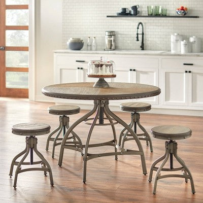 Set Of 2 Adjustable Height Stools With Nailhead Pewter Silver - Buylateral