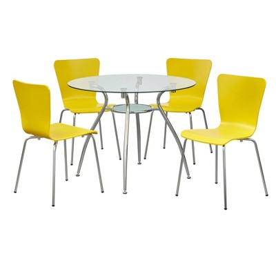 5pc Itza Round Glass Top And Chrome Base Dining Set - Buylateral