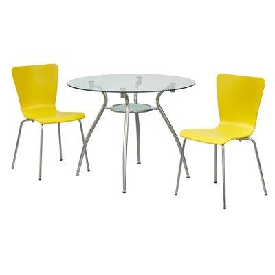 3pc Itza Round Glass Top And Chrome Base Dining Set - Buylateral