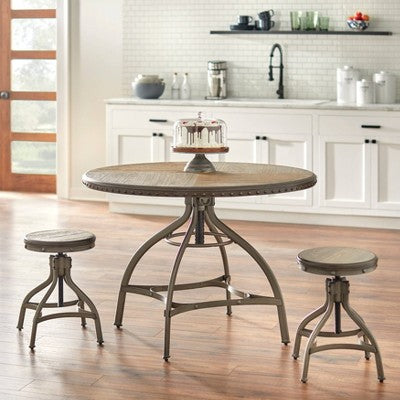 Adjustable Height Dining Table With Nailhead Pewter Silver - Buylateral