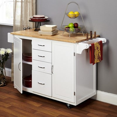 Cottage Country Wood Top Kitchen Cart White - Buylateral