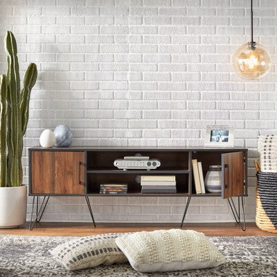 Vintage Living TV Stand For TVs Up To 55" Black/Walnut - Buylateral