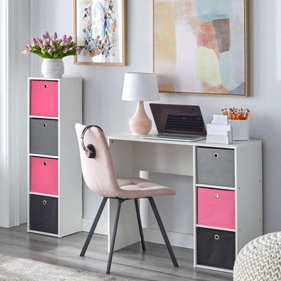  4.25" Utility Bookcase Tower With 4 Fabric Bins White/Pink - Buylateral