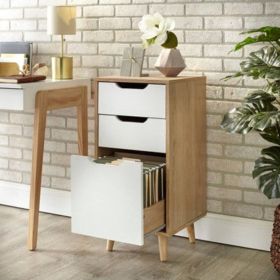 Este 3 Drawer Filing Cabinet Natural/White - Buylateral