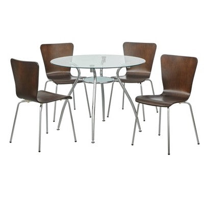  5pc Itza Round Glass Top And Chrome Base Dining Set - Buylateral