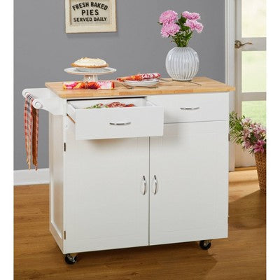  Large Kitchen Cart With Wood Top White - Buylateral