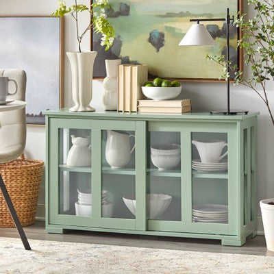  Pacific Stackable Cabinet With Sliding Glass Doors Mint Green - Buylateral