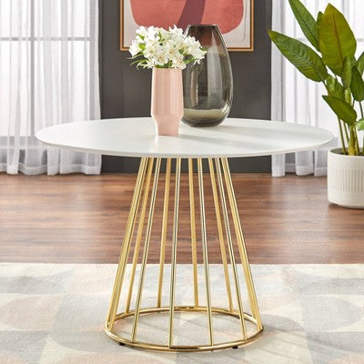  Marsai Round Dining Table White/Gold - Buylateral