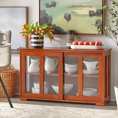  Pacific Stackable Cabinet With Sliding Glass Doors Walnut - Buylateral