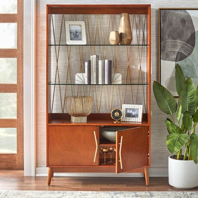  Dennes Mid-Century Modern Wire Accent Storage Cabinet Walnut - Buylateral