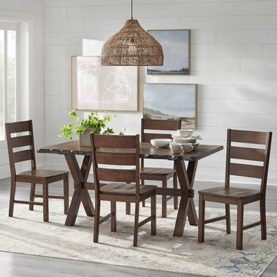  Buylateral Set Of 2 Mandeville Solid Wood Dining Chair Brown: Rubberwood Frame, Farmhouse Style, Armless Design