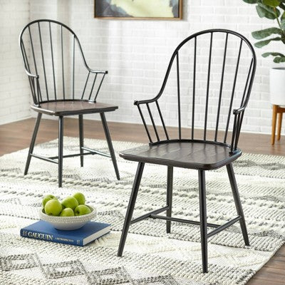  7pc Milo Rectangular Wood With Metal Fram Dining Set Black/Espresso Brown - Buylateral