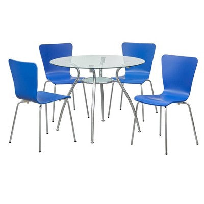  5pc Itza Round Glass Top And Chrome Base Dining Set - Buylateral