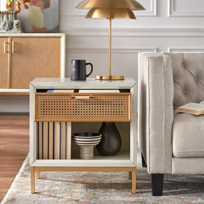  Lati Rattan Drawer End Table White/Natural - Buylateral