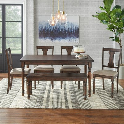  6pc Burntwood Dining Set With Bench - Buylateral