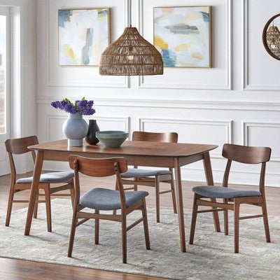  5pc Wave Rectangular Dining Set Walnut/Blue - Buylateral
