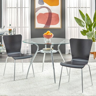  3pc Itza Round Glass Top And Chrome Base Dining Set - Buylateral