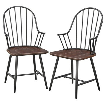  7pc Milo Rectangular Wood With Metal Fram Dining Set Black/Espresso Brown - Buylateral