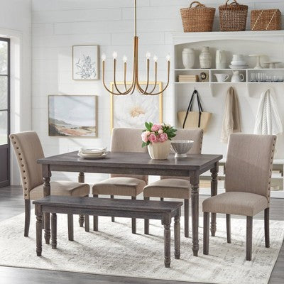  6pc Burntwood Parson Dining Set With Bench Weathered Gray - Buylateral