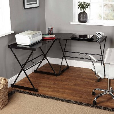  L Shaped Tempered Glass Desk - Buylateral