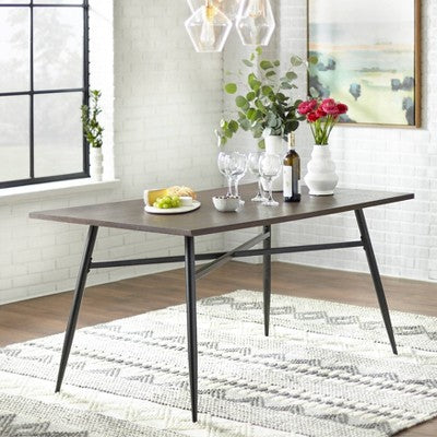  7pc Milo Rectangular Wood With Metal Fram Dining Set Black/Espresso Brown - Buylateral