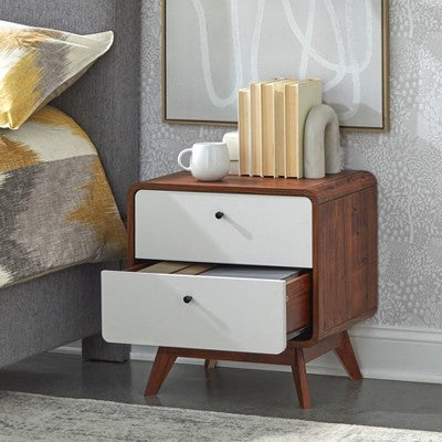  Cassie Mid-Century Modern Nightstand Walnut/White - Buylateral