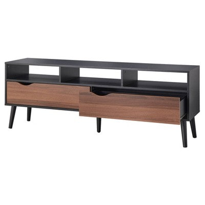  Sundal 2-Drawer TV Stand For TVs Up To 70" With Open Compartments Black/Walnut - Buylateral