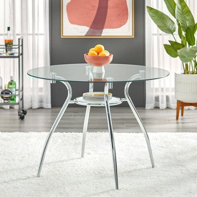  3pc Itza Round Glass Top And Chrome Base Dining Set - Buylateral