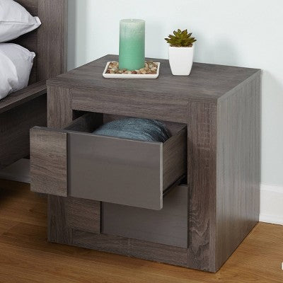  Buylateral Maya Night Stand Dark Sonoma Oak/Gray: Contemporary 2-Drawer, Laminated Surface, 18.7" Height