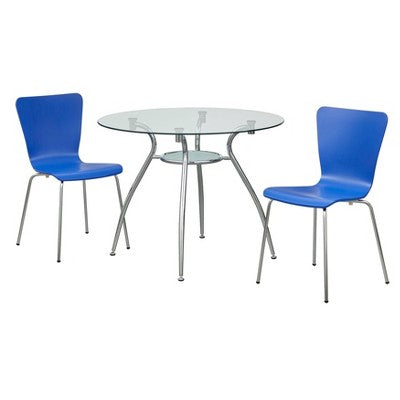  3pc Itza Round Glass Top And Chrome Base Dining Set - Buylateral