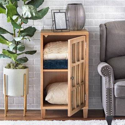  Matteo Rustic Mirrored Door Natural Side Cabinet - Lifestorey