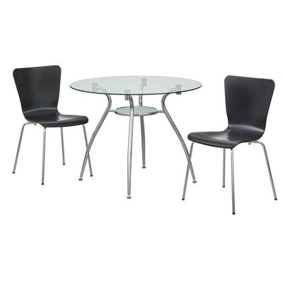  3pc Itza Round Glass Top And Chrome Base Dining Set - Buylateral