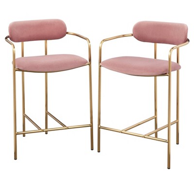  24" Set Of 2 Retro Velvet Counter Height Barstools - Buylateral