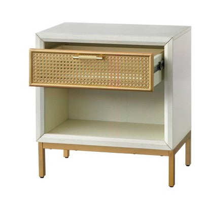  Lati Rattan Drawer End Table White/Natural - Buylateral