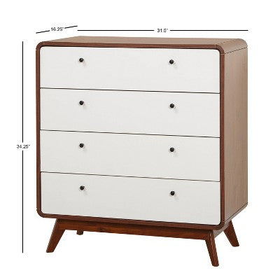  Cassie Mid-Century Modern 4 Drawer Chest Walnut/White - Buylateral