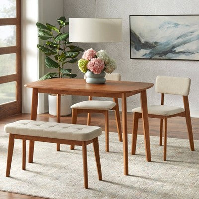  Buylateral Set Of 2 Nettie Mid Century Modern Upholstered Dining Chairs Walnut/Beige