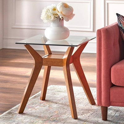  Fontana Glass Top End Table Walnut - Buylateral