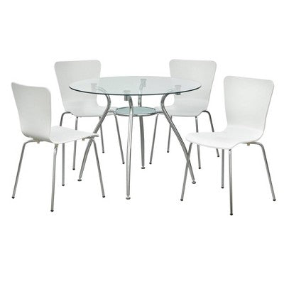  5pc Itza Round Glass Top And Chrome Base Dining Set - Buylateral