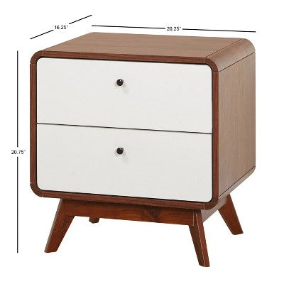  Cassie Mid-Century Modern Nightstand Walnut/White - Buylateral