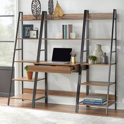  3pc Denton Ladder Desk And Shelf Walnut/Black - Buylateral