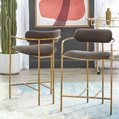  24" Set Of 2 Retro Velvet Counter Height Barstools - Buylateral