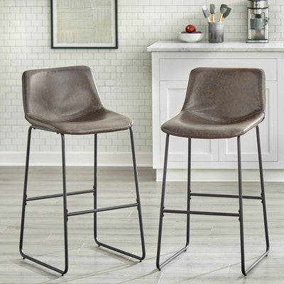  Set Of 2 30" Draper Metal Counter Height Barstool Brown Faux Leather/Black - Buylateral