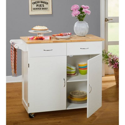  Large Kitchen Cart With Wood Top White - Buylateral