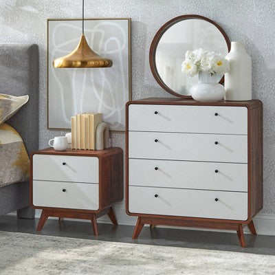  Cassie Mid-Century Modern 4 Drawer Chest Walnut/White - Buylateral