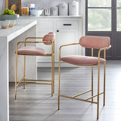  24" Set Of 2 Retro Velvet Counter Height Barstools - Buylateral