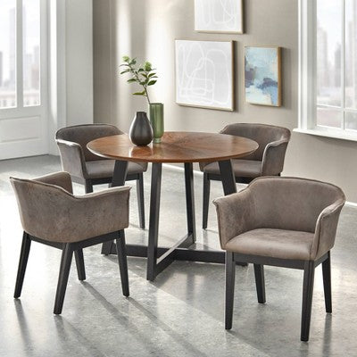  Jonas Round Dining Table Light Walnut/Black - Buylateral