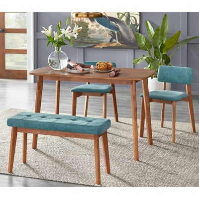  Nettie Mid-Century Modern Upholstered Bench Walnut/Teal - Buylateral