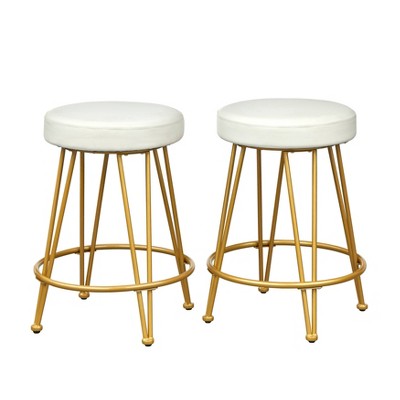  Set Of 2 24" Mazzini Faux Leather And Metal Counter Height Barstools - Buylateral