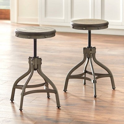  Set Of 2 Adjustable Height Stools With Nailhead Pewter Silver - Buylateral