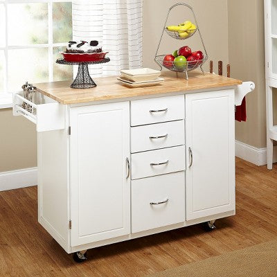  Cottage Country Wood Top Kitchen Cart White - Buylateral